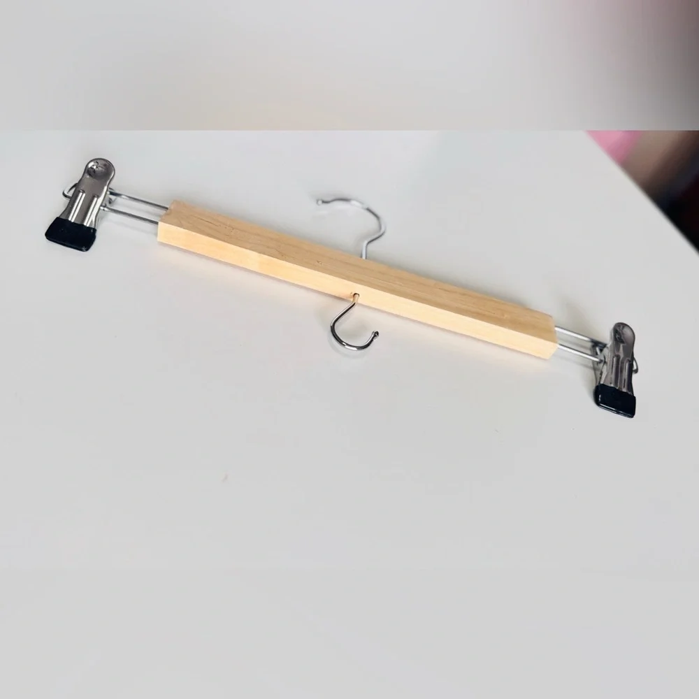 IKEA Tan Wood Pants Hanger w Metal Clips Clamps & Hook